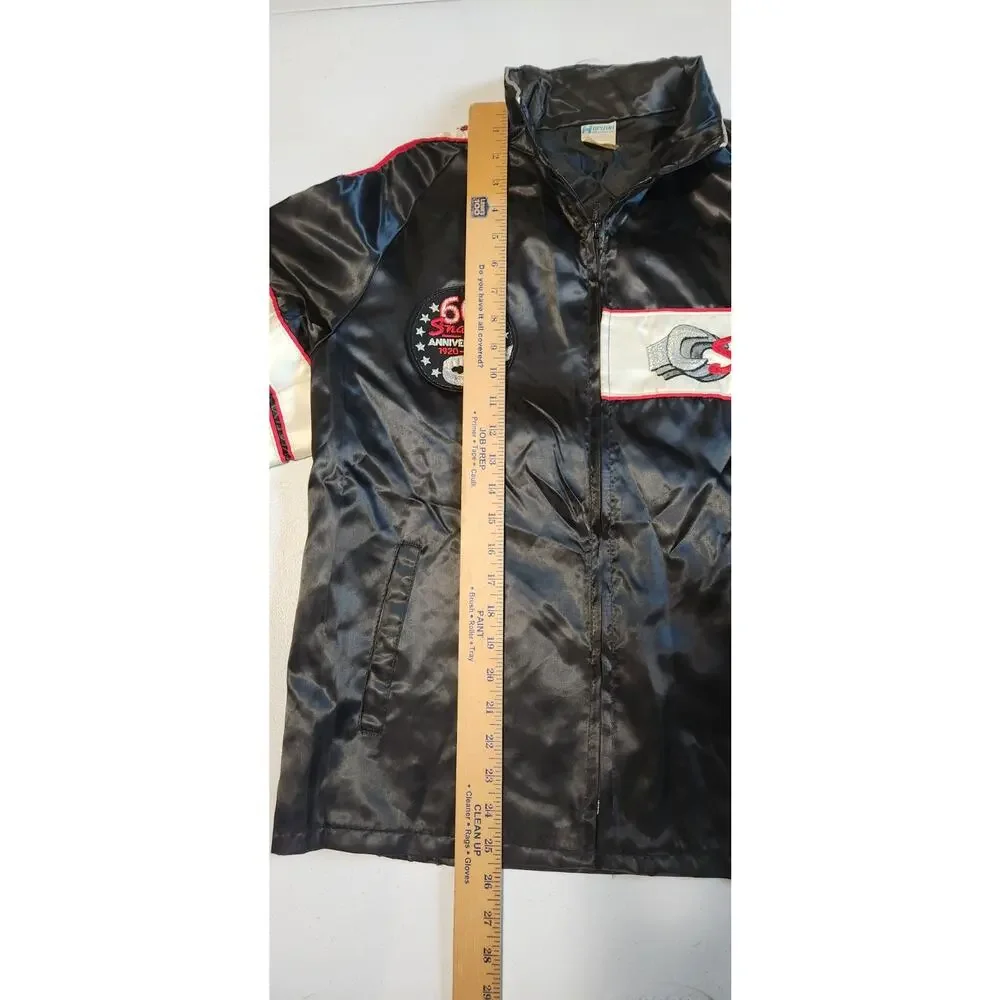 Vtg Snap On 60th Black Satin Bombers Jacket Men HORIZON Coat Medium Lightweight